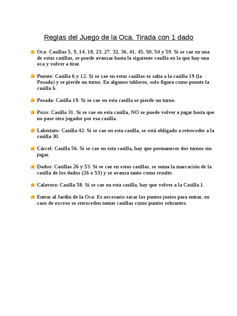 Reglas Juego De La Oca