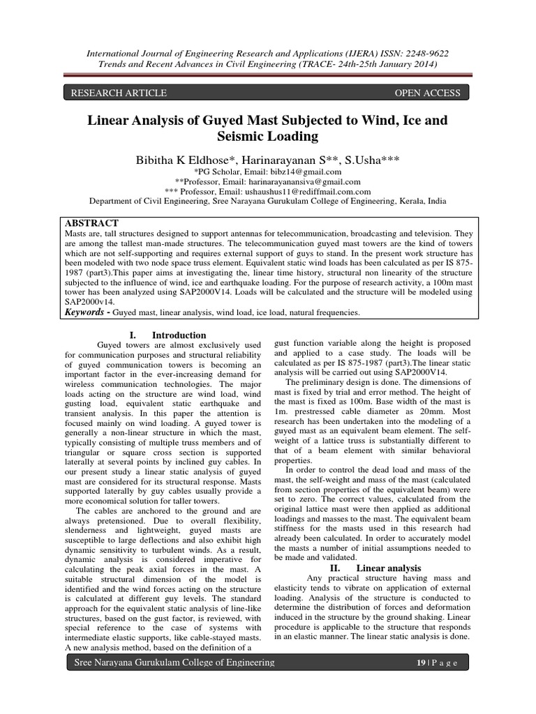 Linear Analysis of Guyed Masts Under Loads | PDF | Earthquakes ...