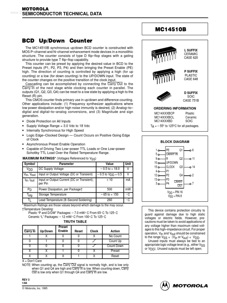Motorola Semiconductor Data MC14510B Electronic Engineering