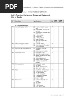 Restaurant Kitchen Equipment List