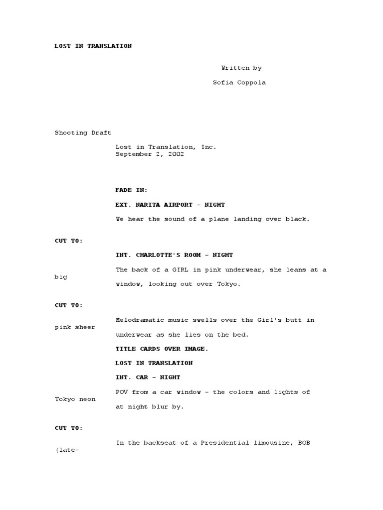Lost in Translation (Screenplay) PDF Leisure