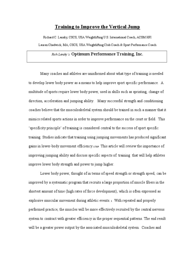 Vertical Jump Training 07 | PDF | Career & Growth | Sports & Recreation