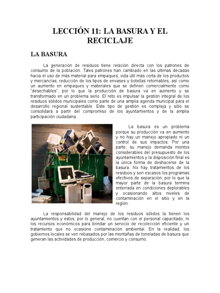 Lección 11 - La Basura y El Reciclaje | PDF | Residuos | El plastico