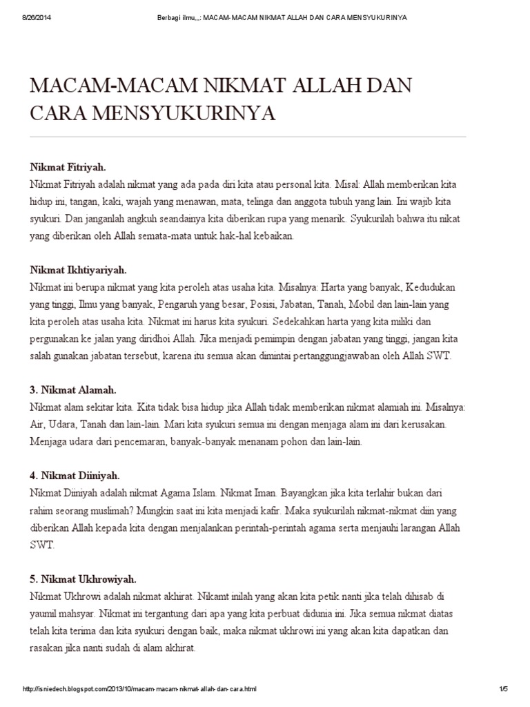 Macam Macam Nikmat Allah Dan Cara Mensyukurinya Pdf