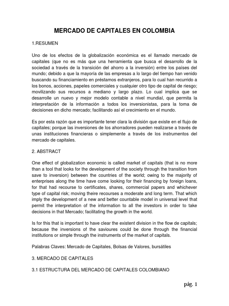 Mercado de Capitales en Colombia | PDF | Bolsa | Bolsa de Valores