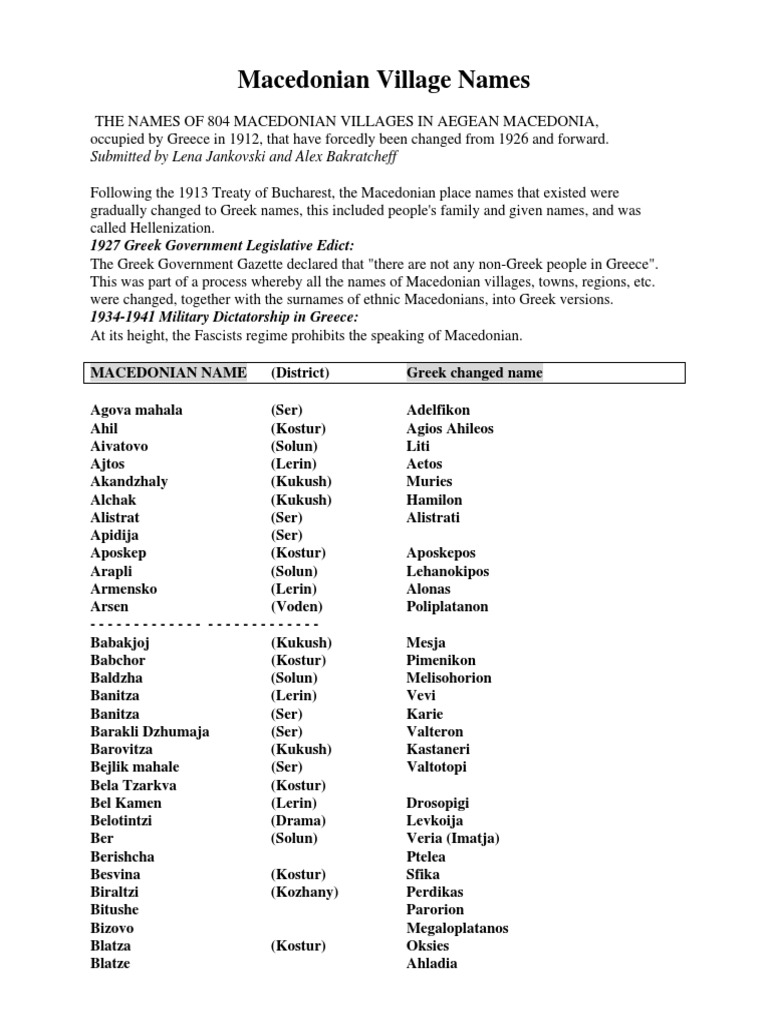 Macedonian Village Name Changes | PDF | Balkans | Greece