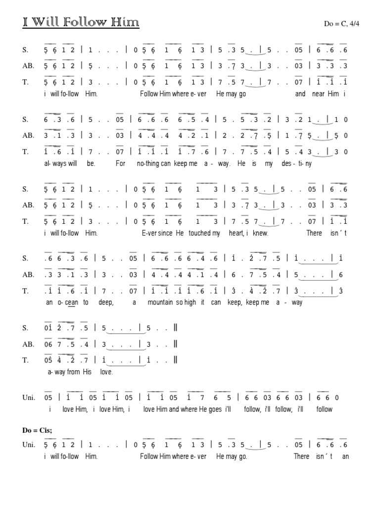 Teks Lagu I Will Follow Him Berbagai Teks Penting