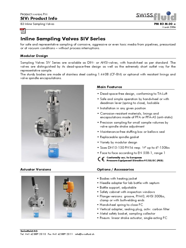 InlineSamplingValves SIV | PDF | Valve | Chemistry
