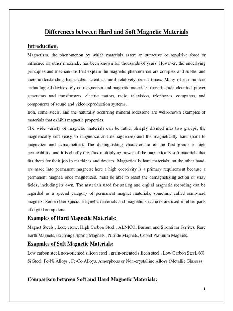 Comparison Between Soft and Hard Materials PDF