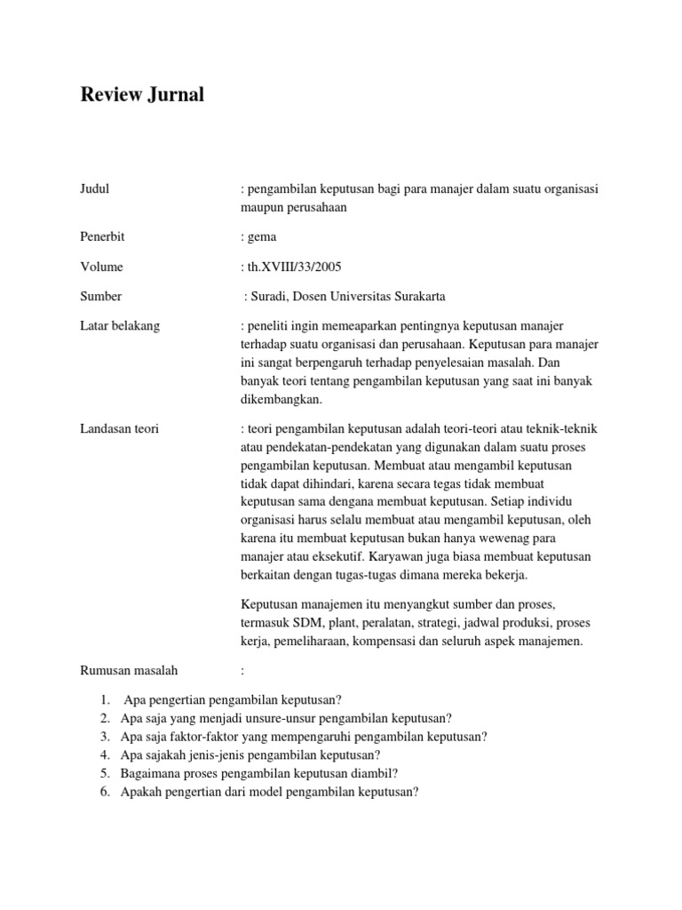 Review Jurnal Pengambiln Keputusan Docx