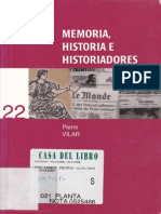 VILAR, Pierre. Memoria, Historia e Historiadores
