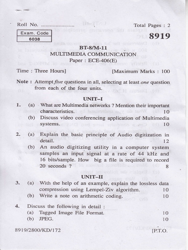 Multimedia Communication Exam Guide | PDF