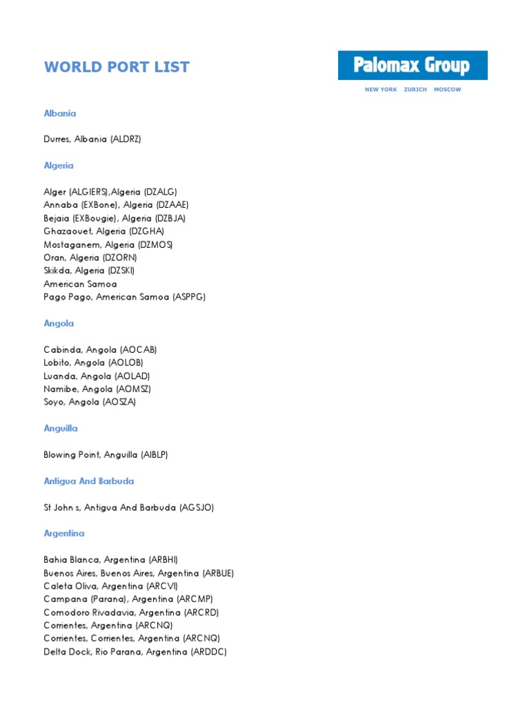 Comprehensive World Port List | PDF | Business