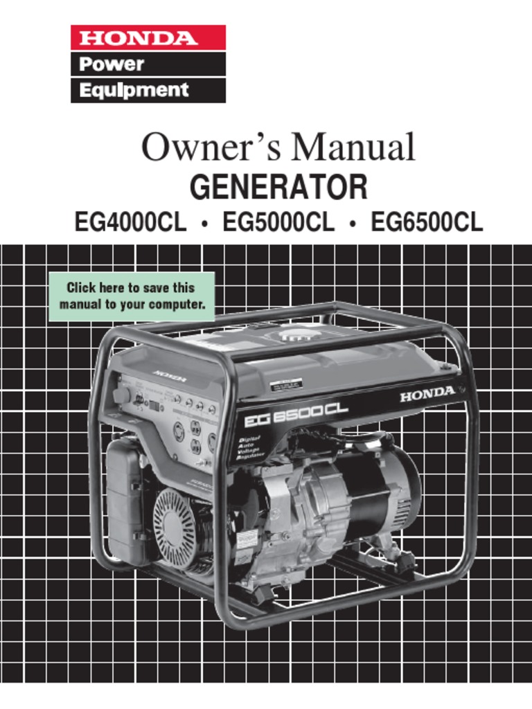 Honda Generator Manual Eg6500 4000cl 5000cl | Mains Electricity | Gasoline