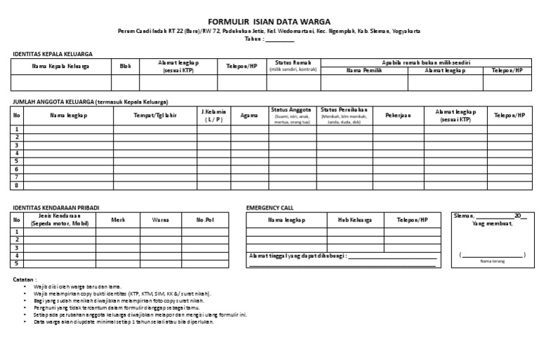 Formulir Isian Data Warga