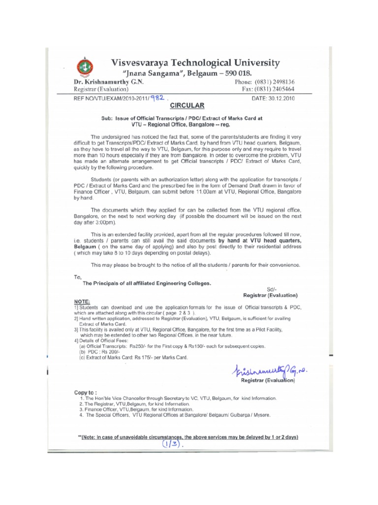 VTU PDC and Transcript Application Process | PDF | Government | Business