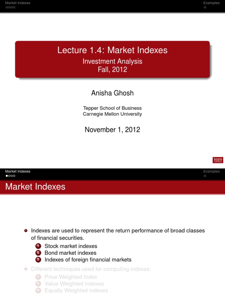 Lecture 1.4: Market Indexes: Investment Analysis Fall, 2012 | PDF ...