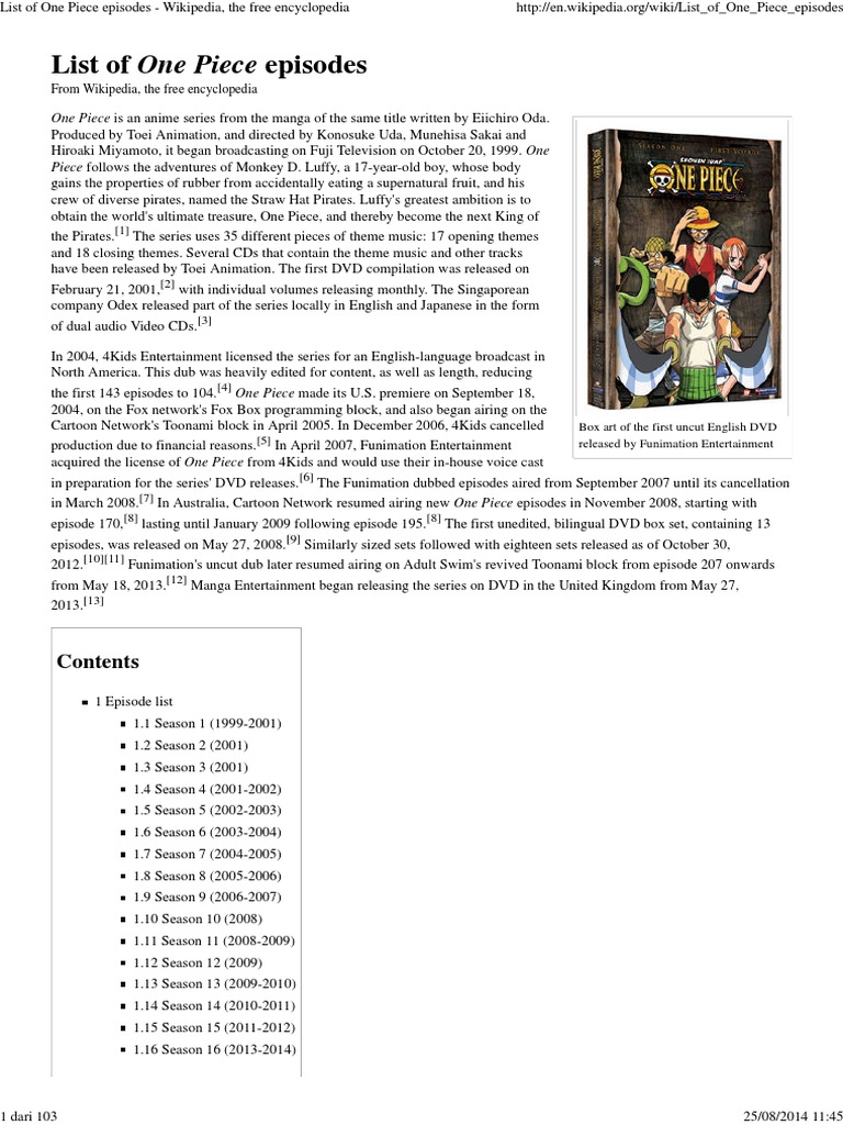 List Of One Piece Episodes Wikipedia The Free Encyclopedia Pdf Leisure