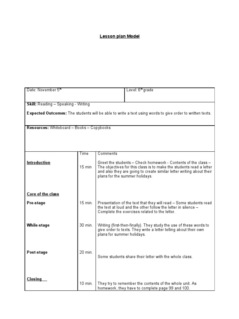 Modelo de Lesson Plan 6 | PDF