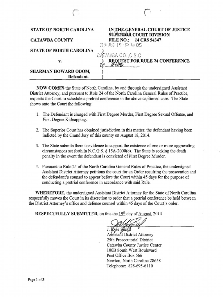 Motion For Death Penalty in State of North Carolina vs. Sharman Howard Odom  | PDF | Prosecutor | Murder