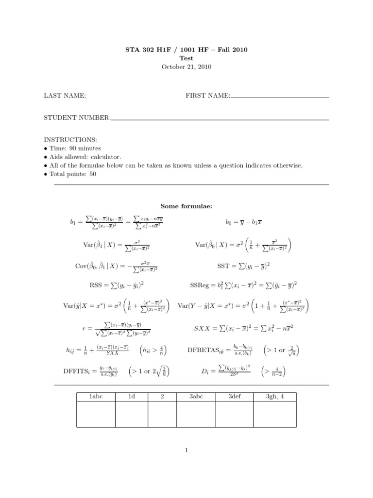 STA302 Mid 2010F | PDF | Errors And Residuals | P Value