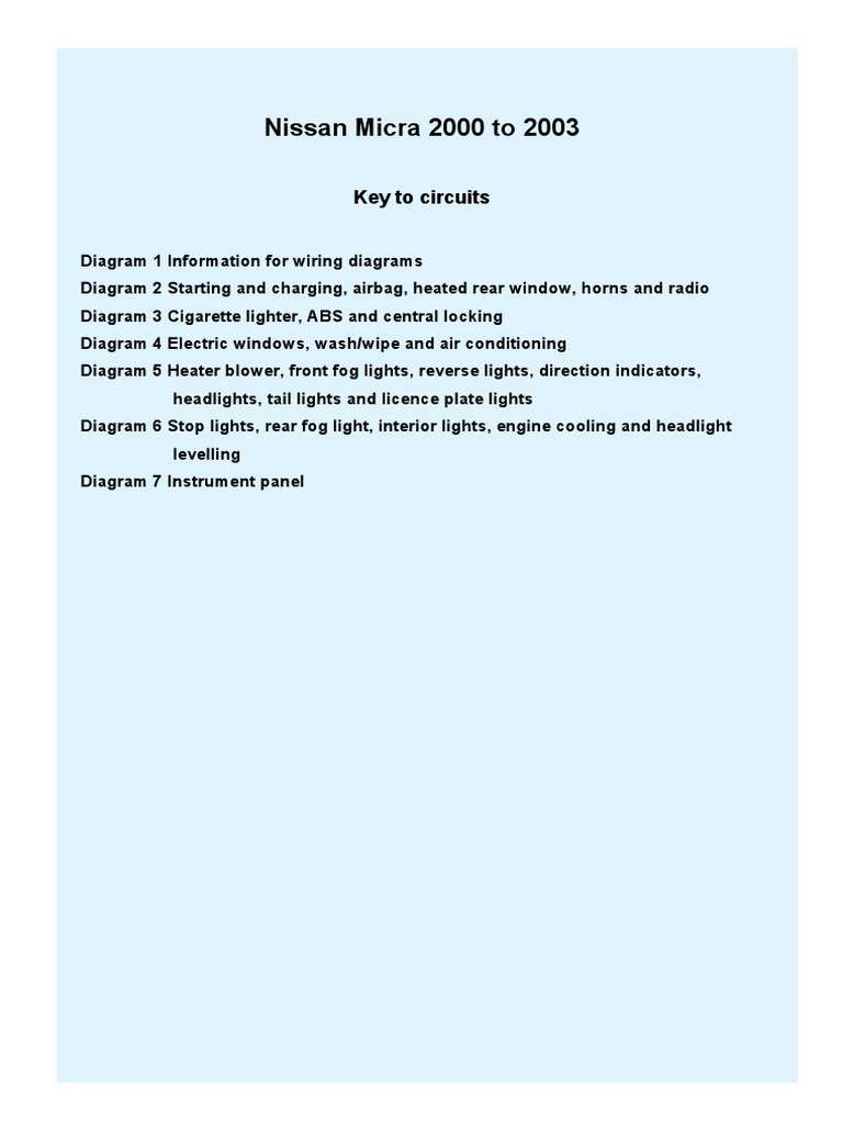 nissan micra cigarette lighter fuse location Nissan Micra K11 Wiring Diagrams | PDF | Switch