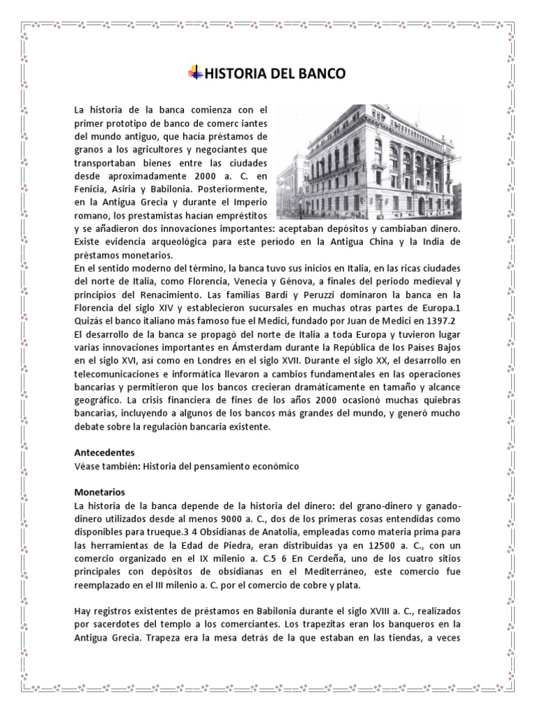 Historia Del Banco | PDF | Bancos | Dinero