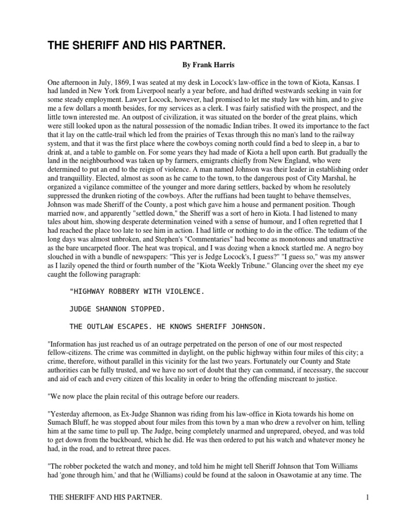 The Sheriff and His Partner by Harris, Frank, 1856-1931 | Download Free ...