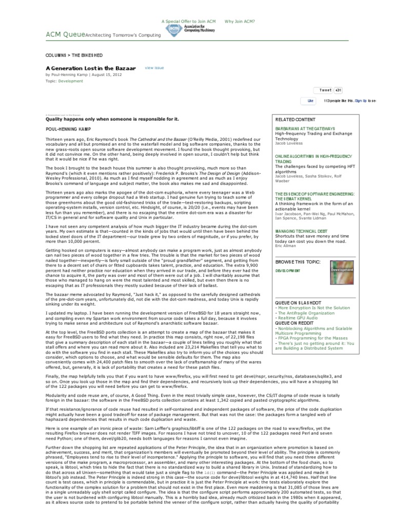 A Generation Lost in The Bazaar - ACM Queue | PDF | Operating System ...