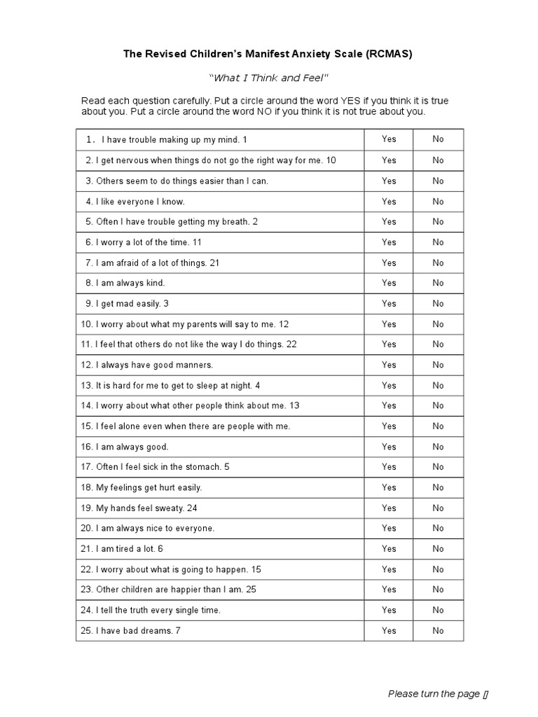 revised childrens manifest anxiety scale Applied Psychology Mental