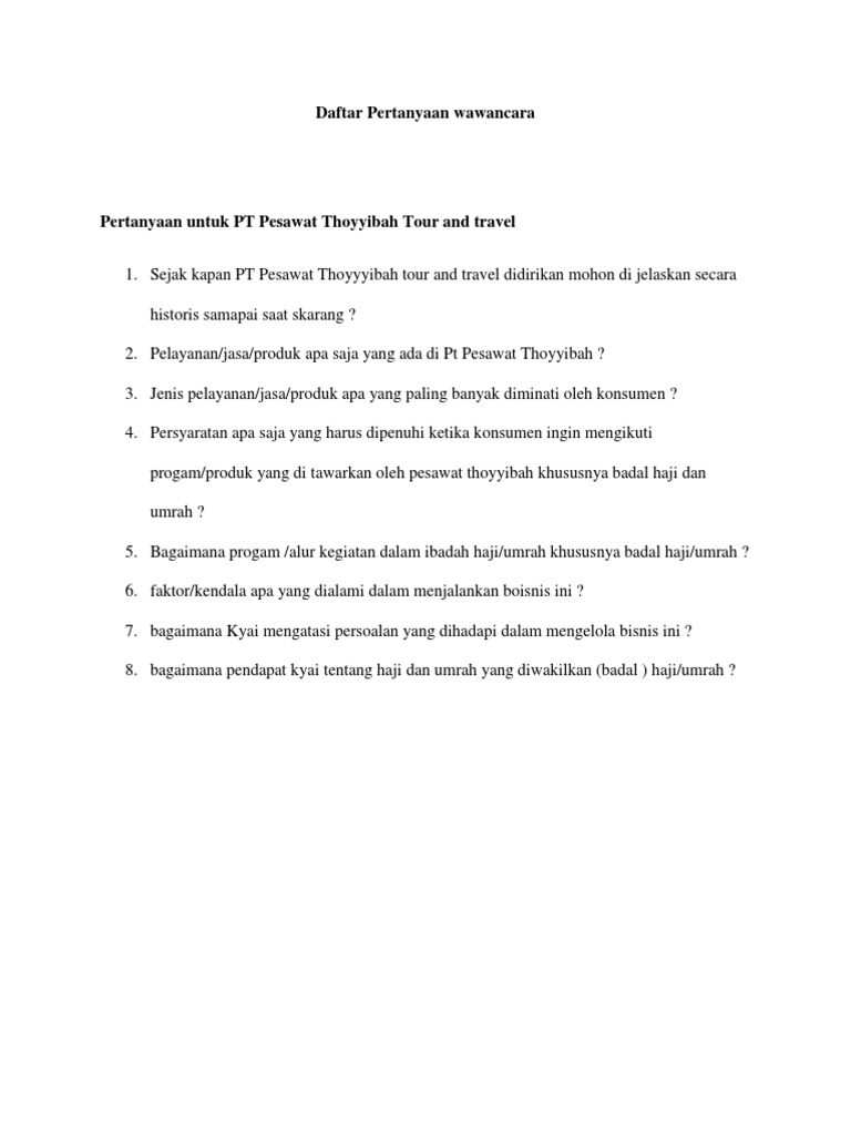 Daftar Pertanyaan Wawancara