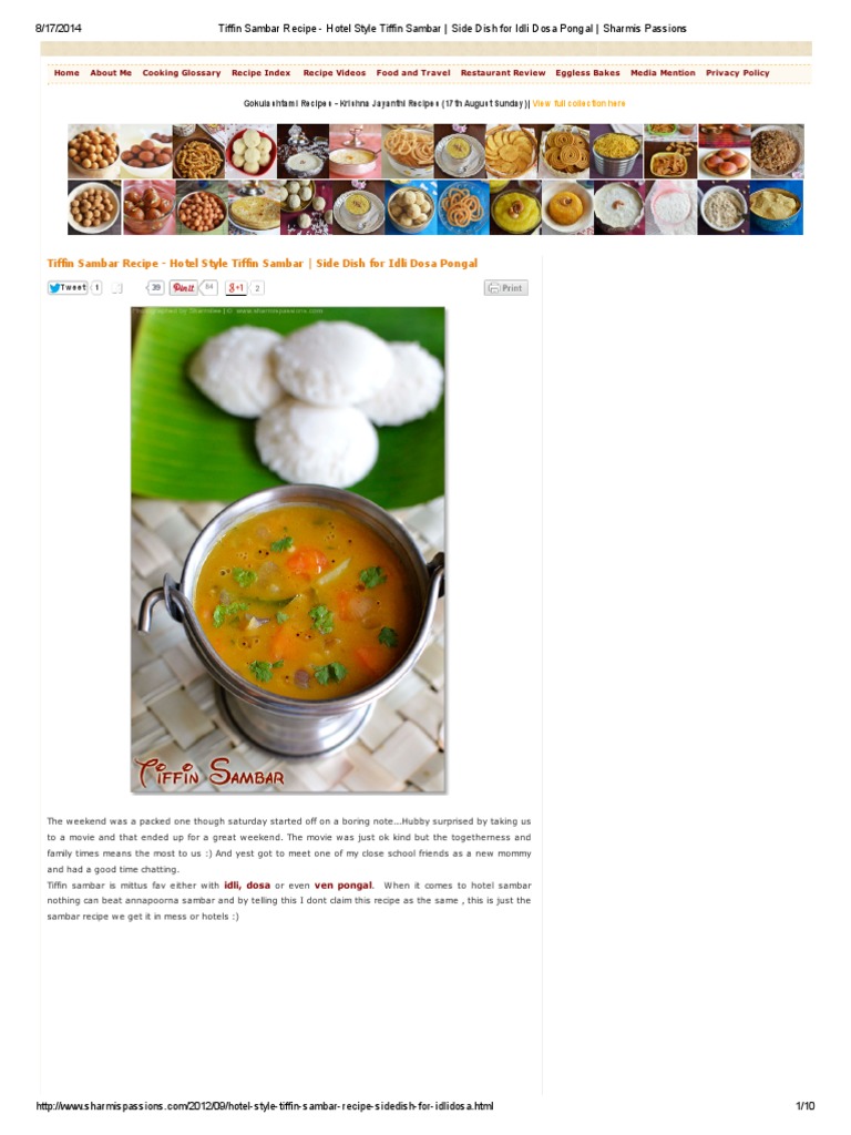 Tiffin Sambar Recipe Pdf Curry Food And Drink