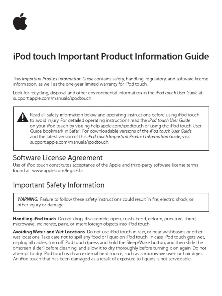 iPod Touch Important Product Information Guide | Radio Frequency | I Pod. Ipod  Touch Instruction User Manual User Manual - Apple Support Manuals ...