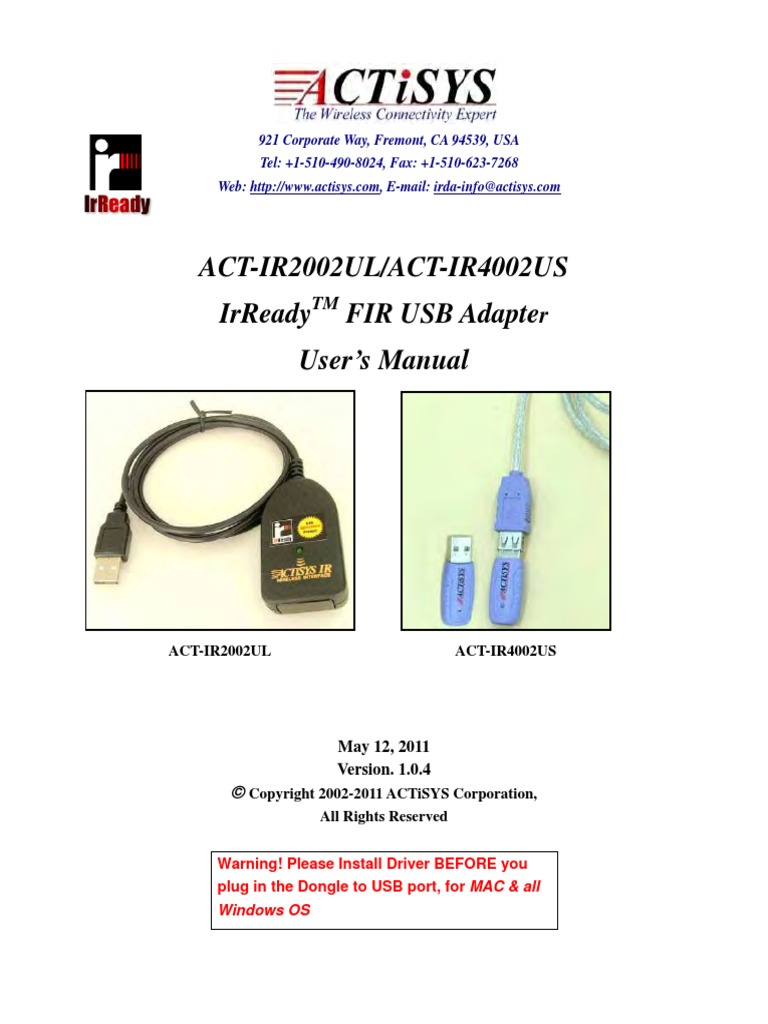 ACT IR2002UL IR4002US Manual v1.0.4 110512 Device Driver Microsoft