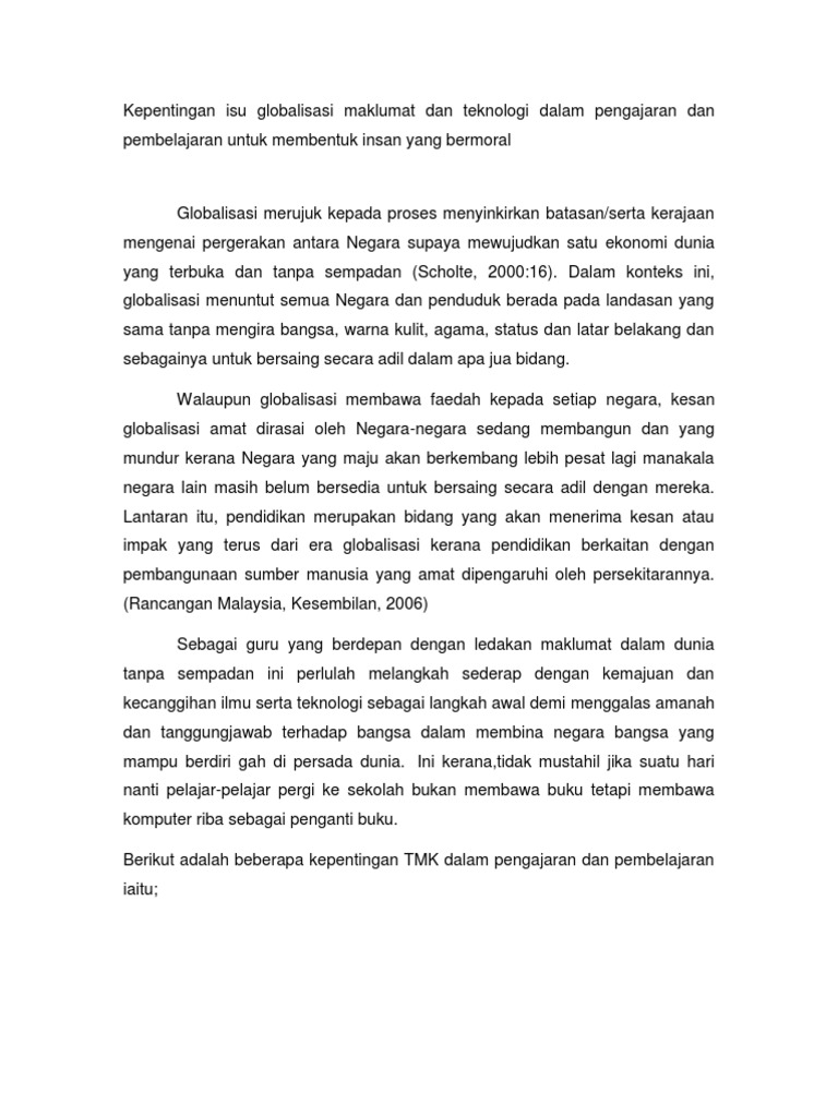 Kepentingan Isu Globalisasi Maklumat Dan Teknologi