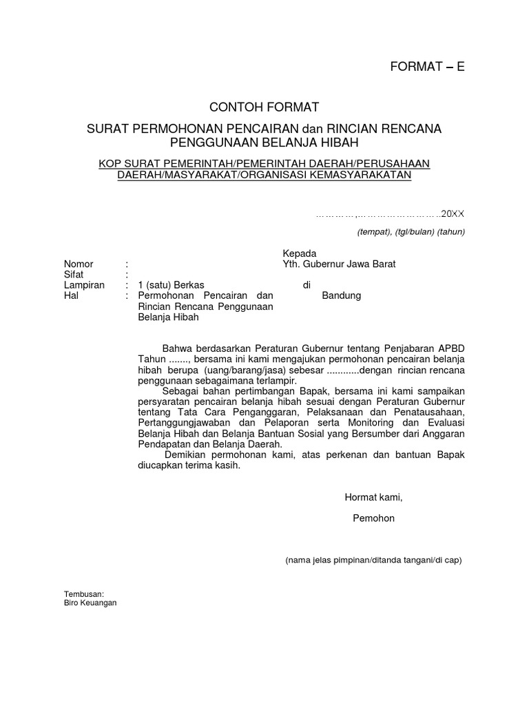 Contoh Surat Pencairan Dana