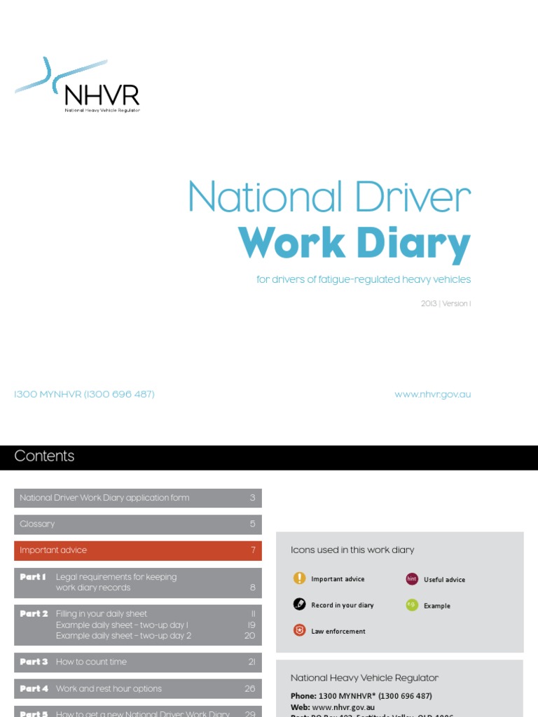 NHVR National Driver Work Diary 08 2013 PDF Truck Driving