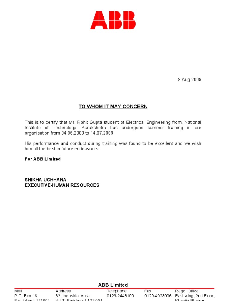 Abb Training Certificate