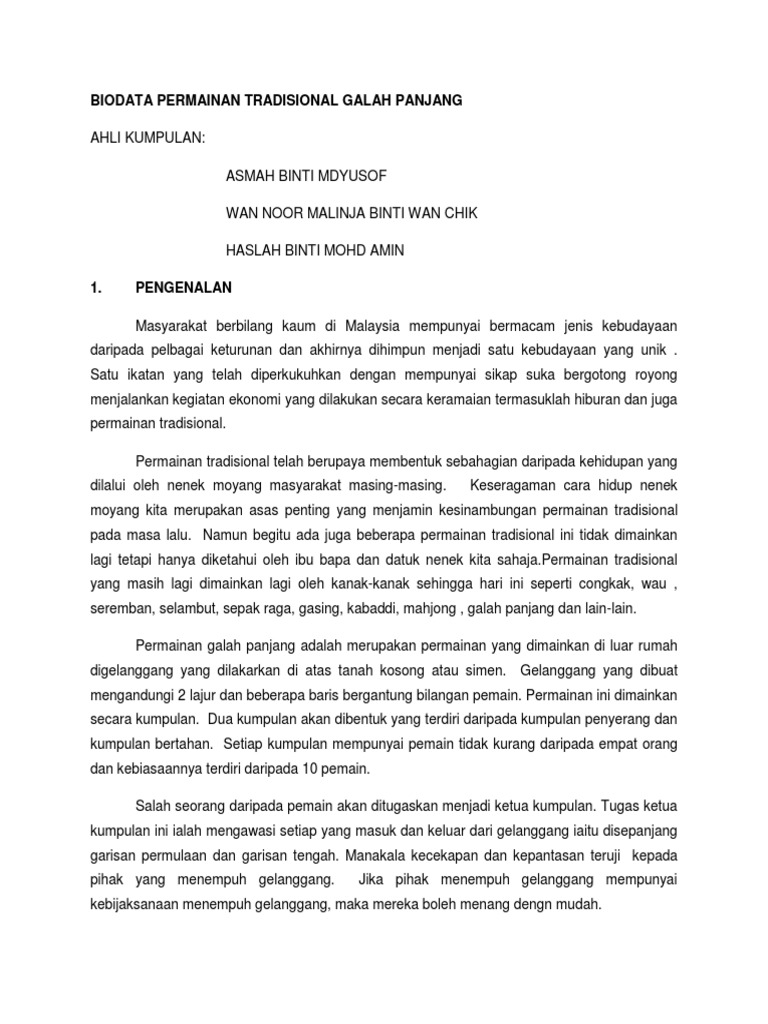 Biodata Permainan Tradisional Galah Panjang Pdf
