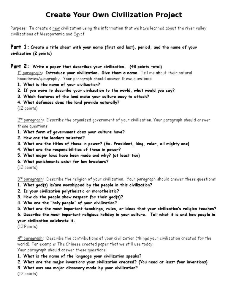 Create Your Own Civilization Project - 09-101 | PDF | Religion And Belief