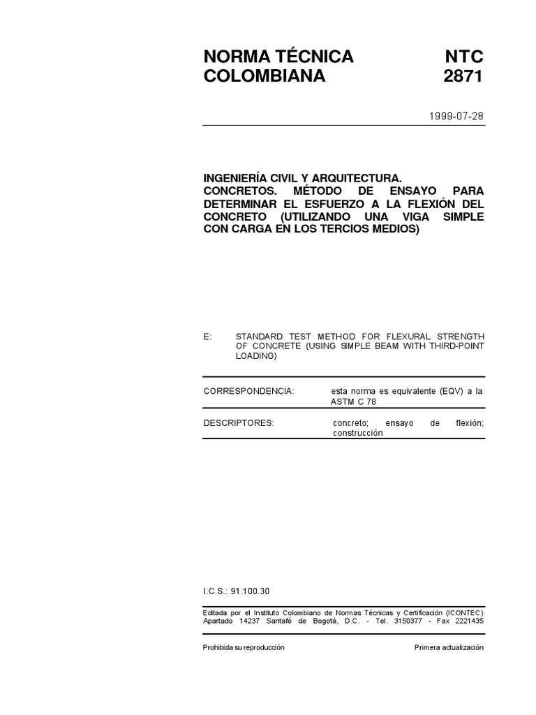 NTC 2871 Ensayo de Tensi+ N Viga PDF | PDF | Esfera | Doblar