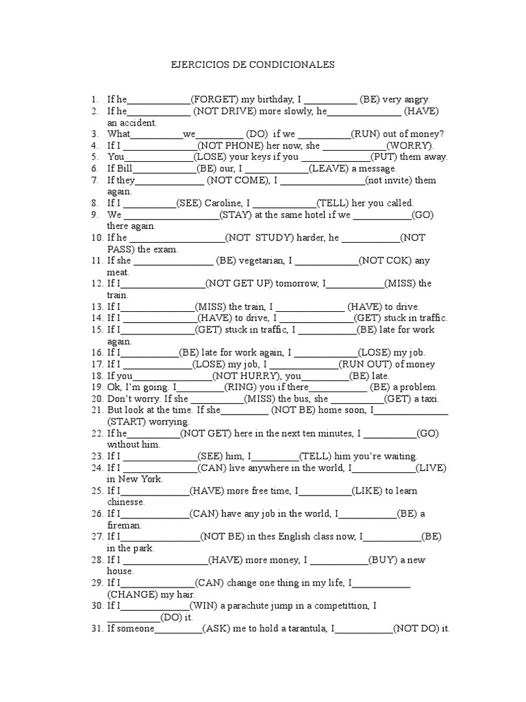 Ejercicios de Condicionales en Inglés | PDF