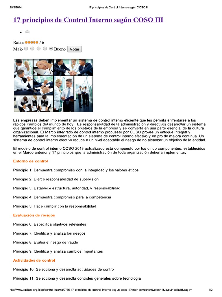 17 Principios de Control Interno Según COSO III | PDF | Estudios de ...