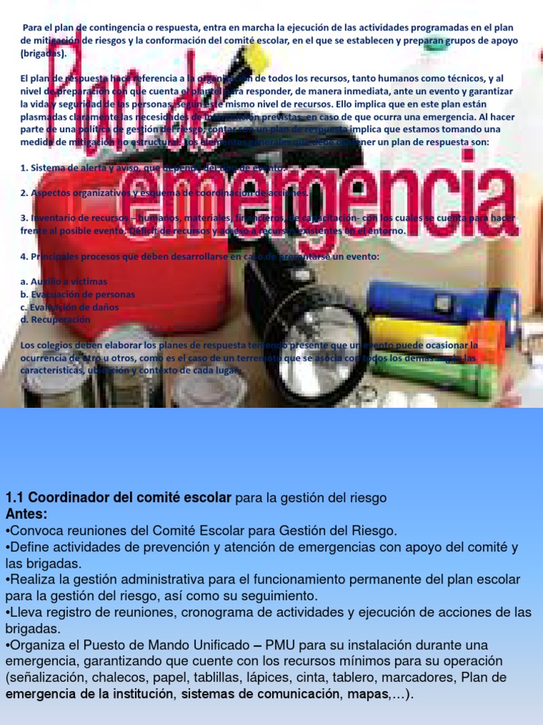 Plan de Respuesta Escolar ante Emergencias | PDF | Primeros auxilios ...