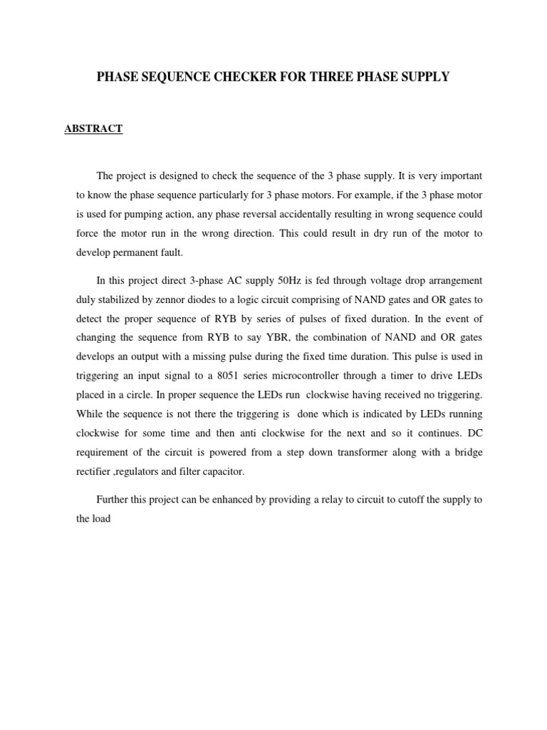 Phase Sequence Checker For Three Phase Supply | PDF | Science & Mathematics