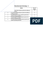 Manufacturing Technology 2 LaB Working Hours