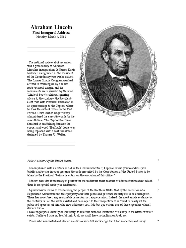 Lincoln's First Inaugural Address | PDF | Confederate States Of America ...