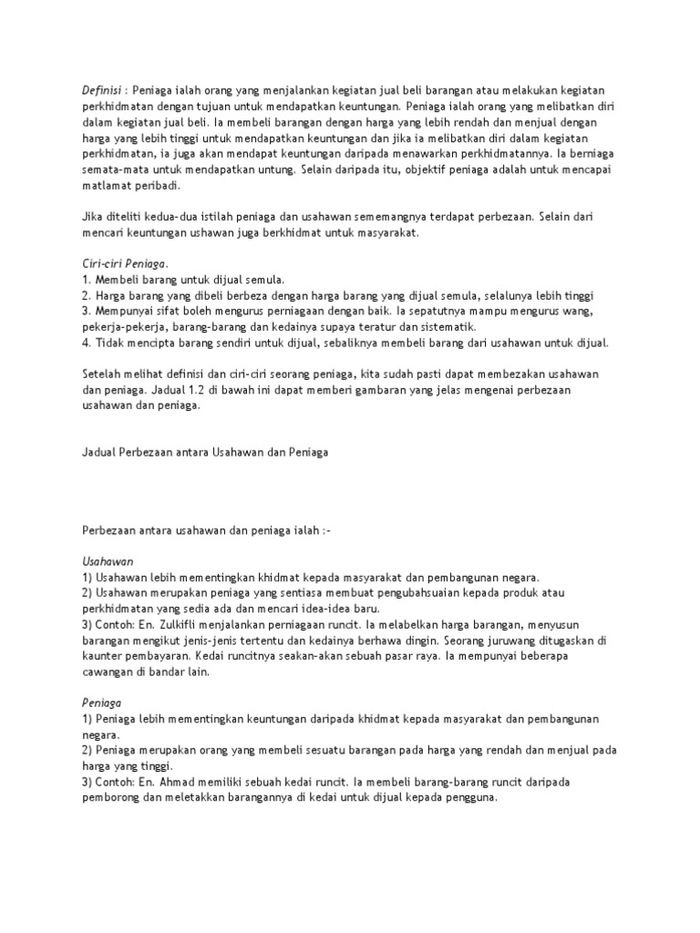 Definisi Peniaga Perniagaan Pdf