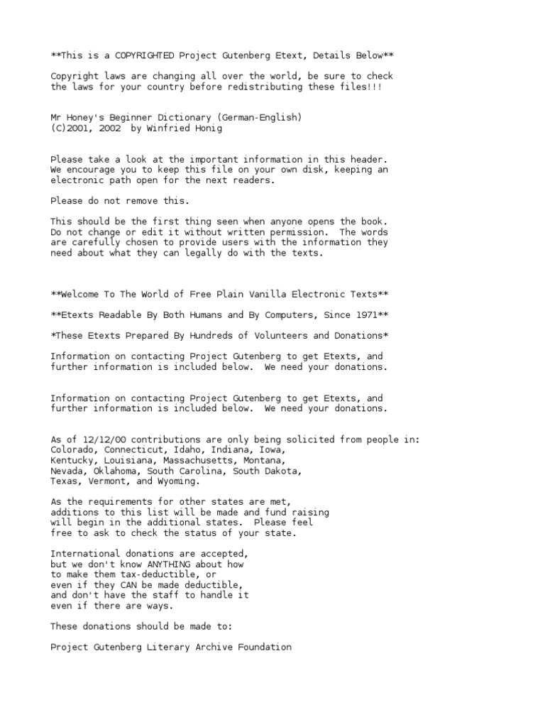 Mr Honey S Beginner S Dictionarygerman English By Honig Winfried Indemnity Project Gutenberg