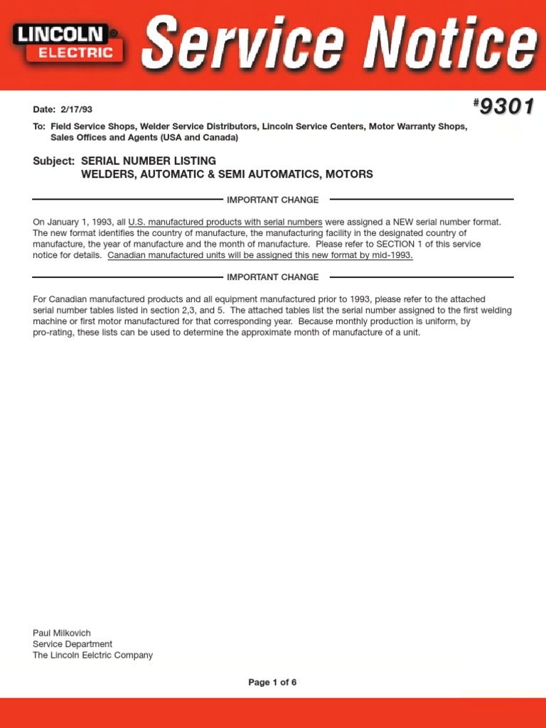 Lincoln Serial Numbers Mechanical Engineering Technology